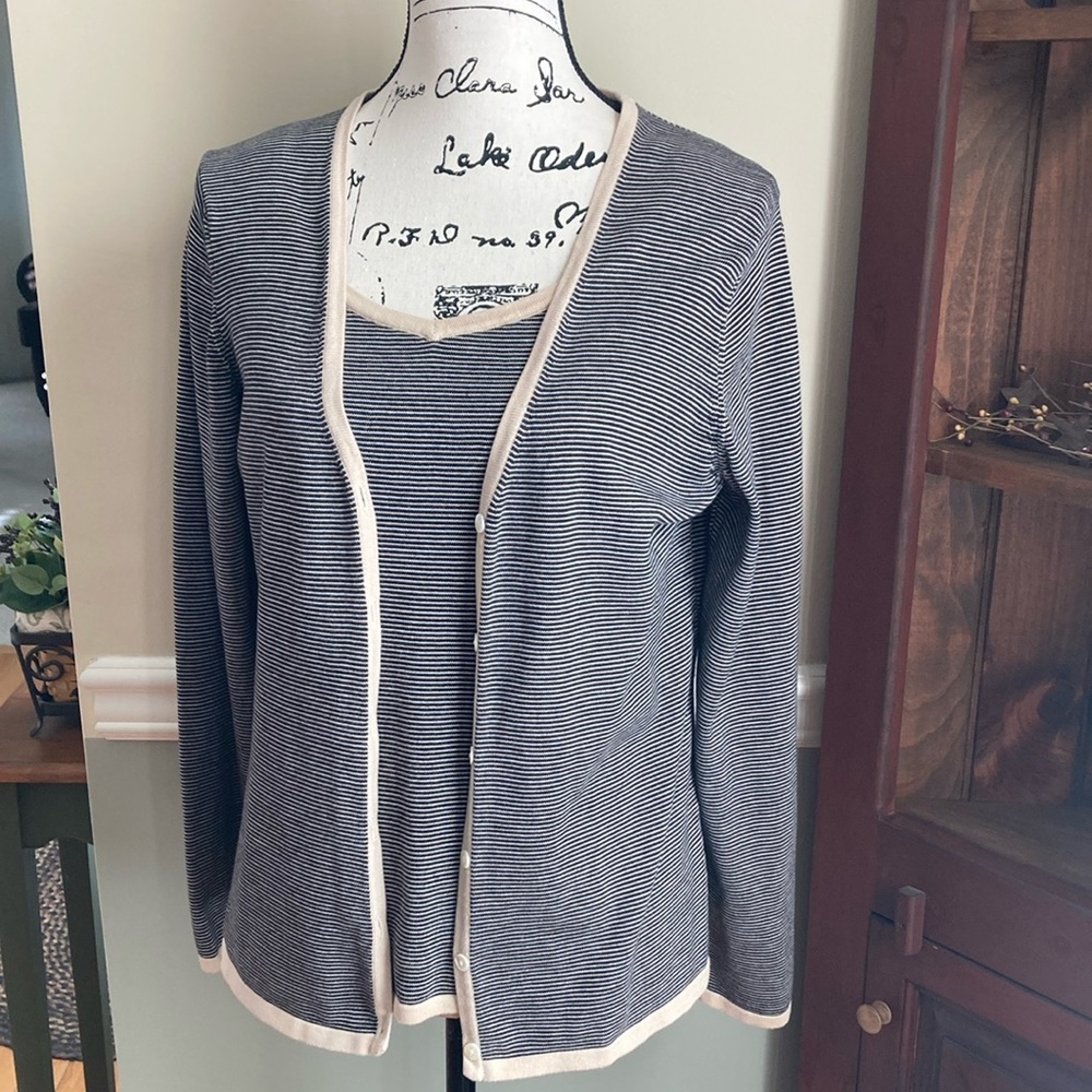 Eddie Bauer Striped black and tan Women's 2 piece Sweater set